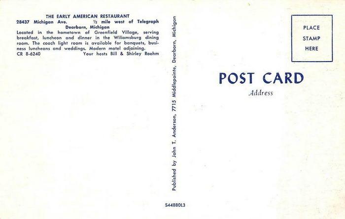 Early American Restaurant - Old Postcard Photo (newer photo)